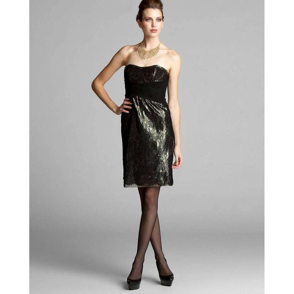 NWT Badgley Mischka Couture Gold Black Dress Sz 4